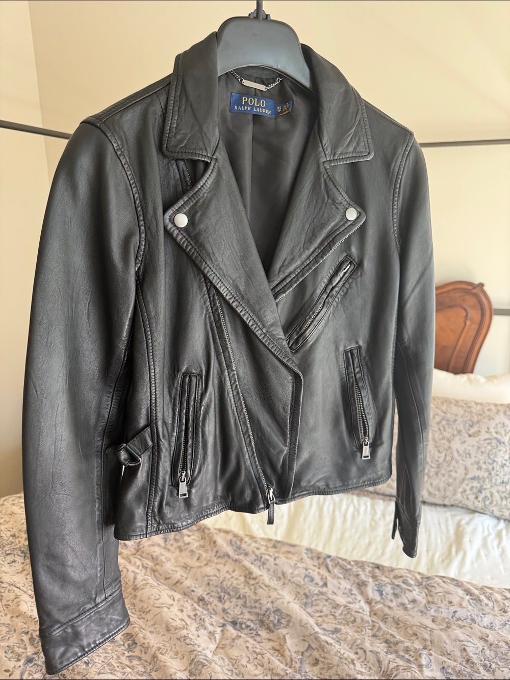 Polo by Ralph Lauren Black Leather Asymmetric Moto Jacket